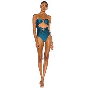 Zimmermann Cassia Double Ring Swimsuit in Teal Strapless  Size Zimmermann 1/US 4